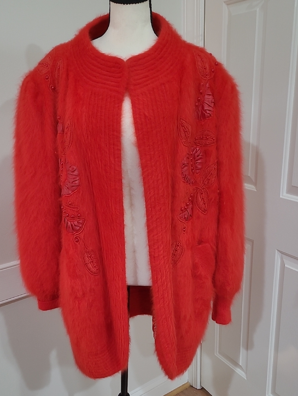 Keomi Vintage Red Angora Sweater Jacket,  Popular in the 1980s.